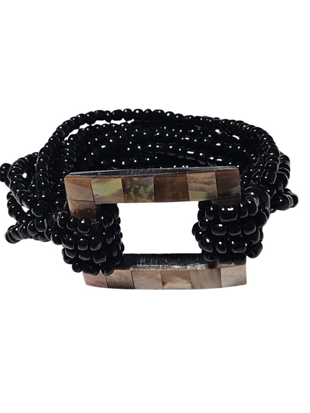 Artisan Bracelet Rectangular Abalone Shell Accent Stretch Ethnic Artisan Jewelry